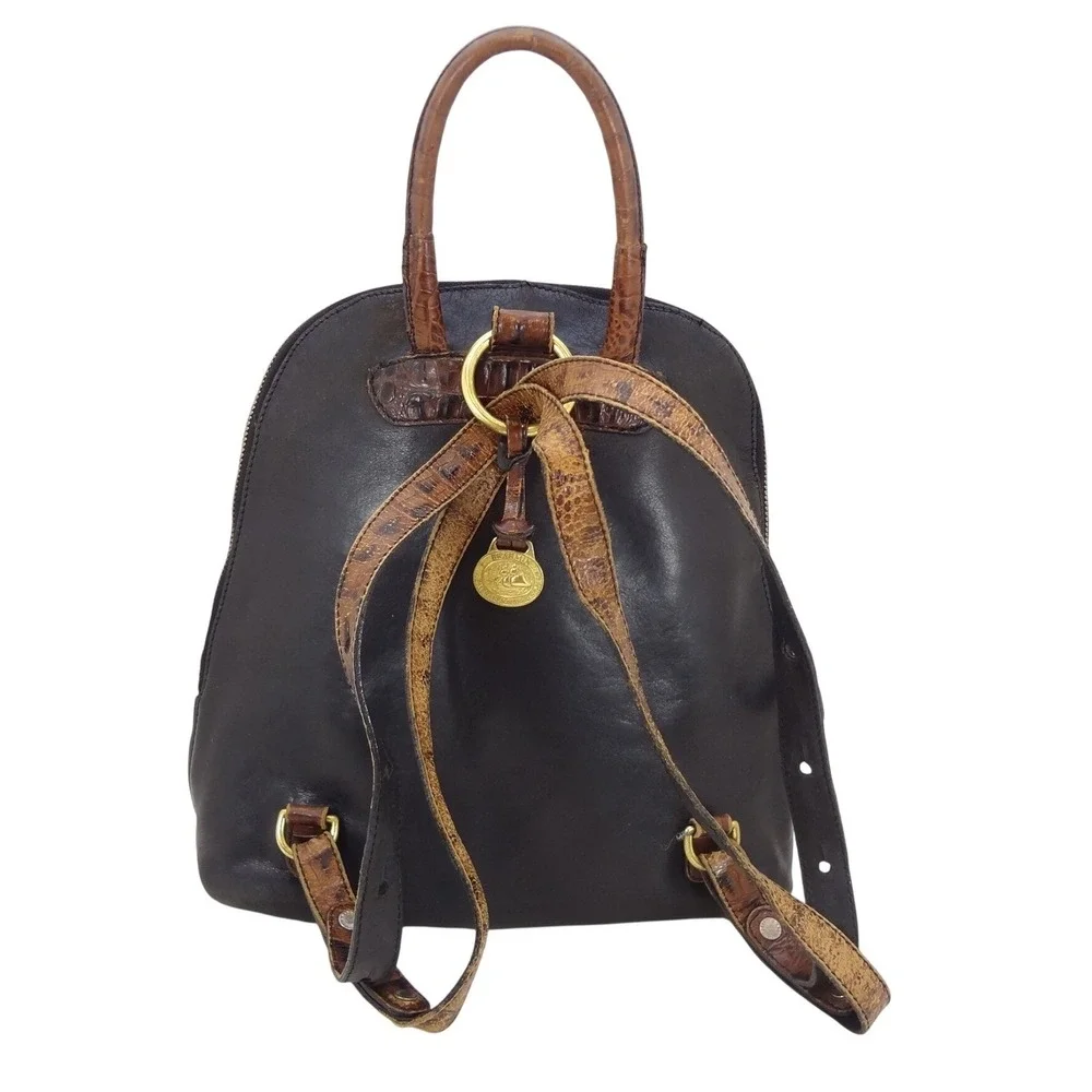 Brahmin Dome Backpack Medium Black Brown Fair Croc Trim Tuscan Collection